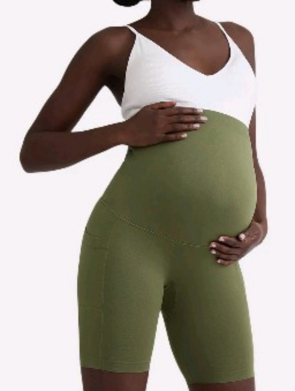 Time and Tru Maternity Biker Shorts with Side Pocket green